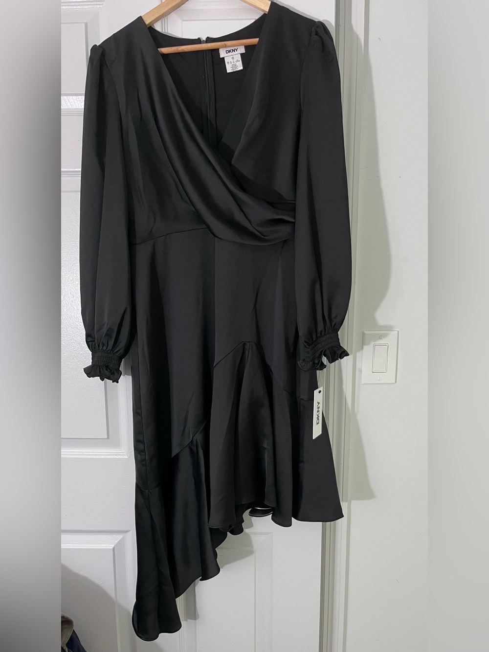 DKNY Women’s Black Asymmetrical Wrap-Style Dress